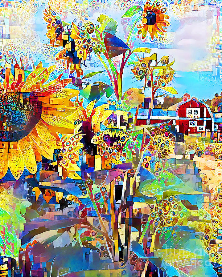 Sunflowers at Rural Countryside Barn in Contemporary Vibrant Color Motif 20200428 Photograph by Wingsdomain Art and Photography