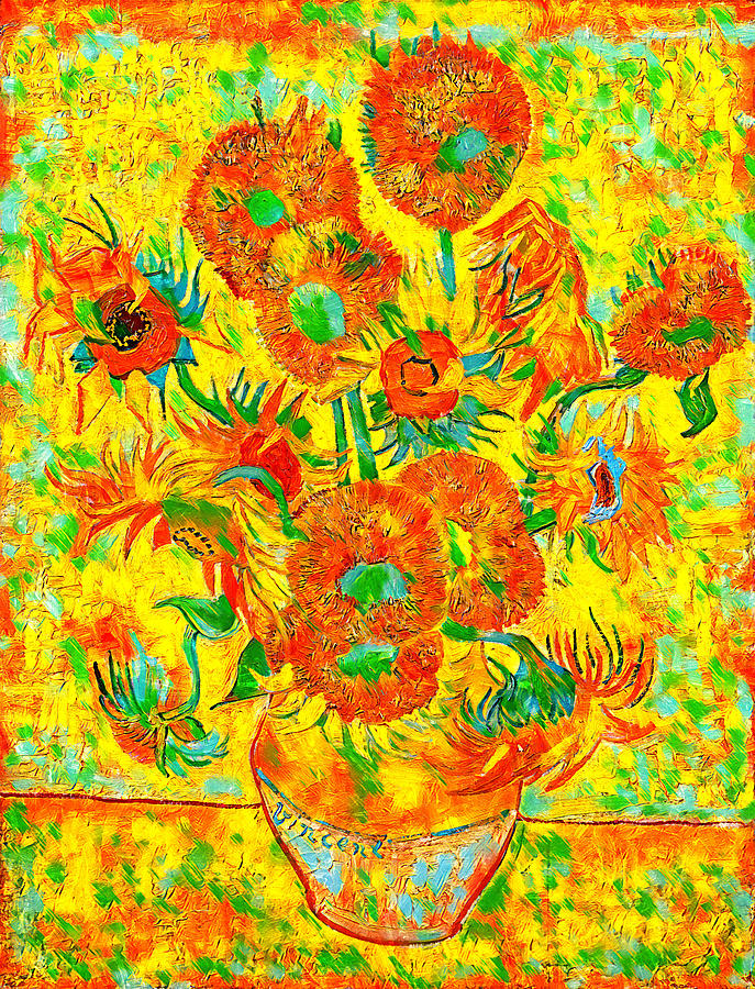 Sunflowers by Vincent van Gogh - colorful digital recreation Digital Art by Nicko Prints