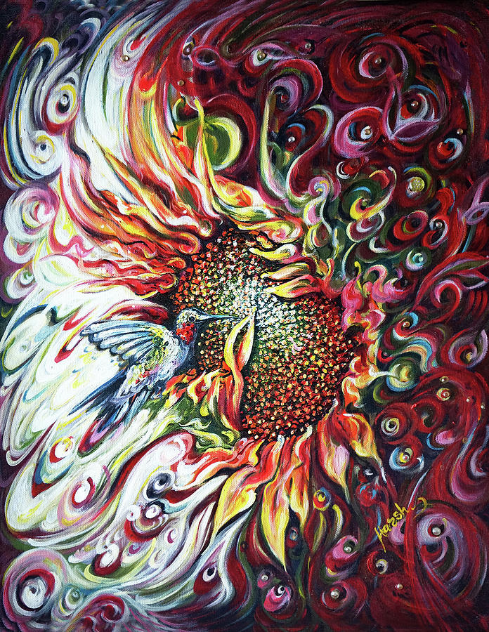 Hummingbird Painting - Sunflowers - hummingbird  by Harsh Malik