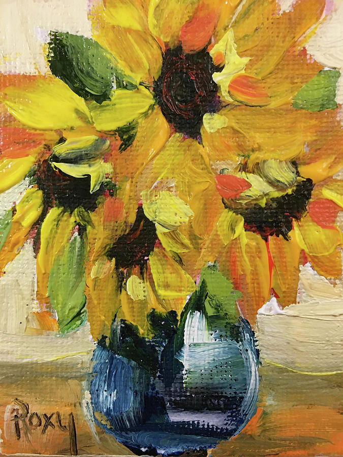 Sunflowers in a Blue Vase Painting by Roxy Rich