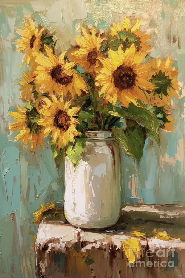 Sunflowers In A Jar Painting by Tina LeCour