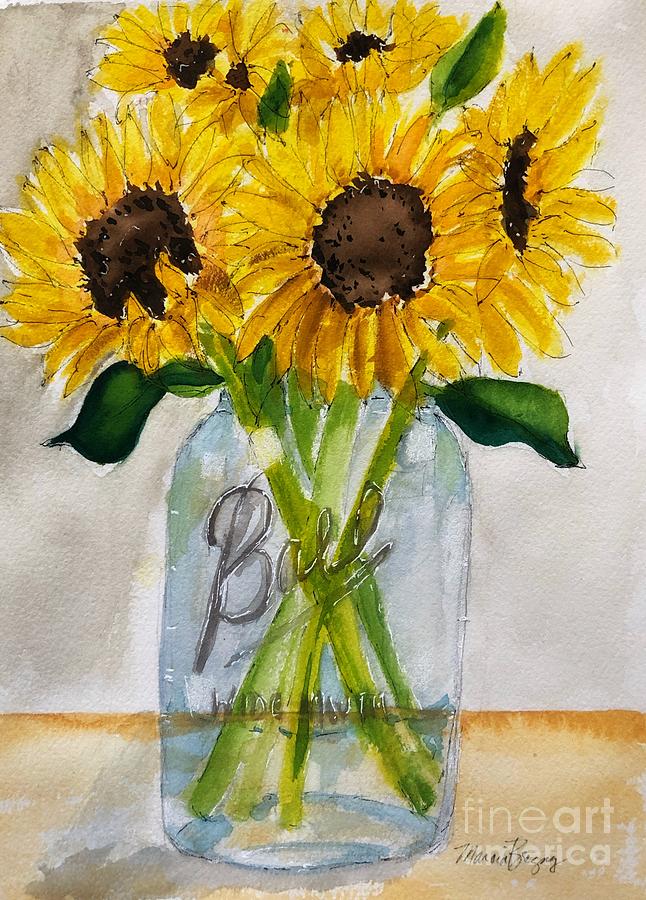 Sunflowers in a Mason Jar Painting by Marcia Breznay