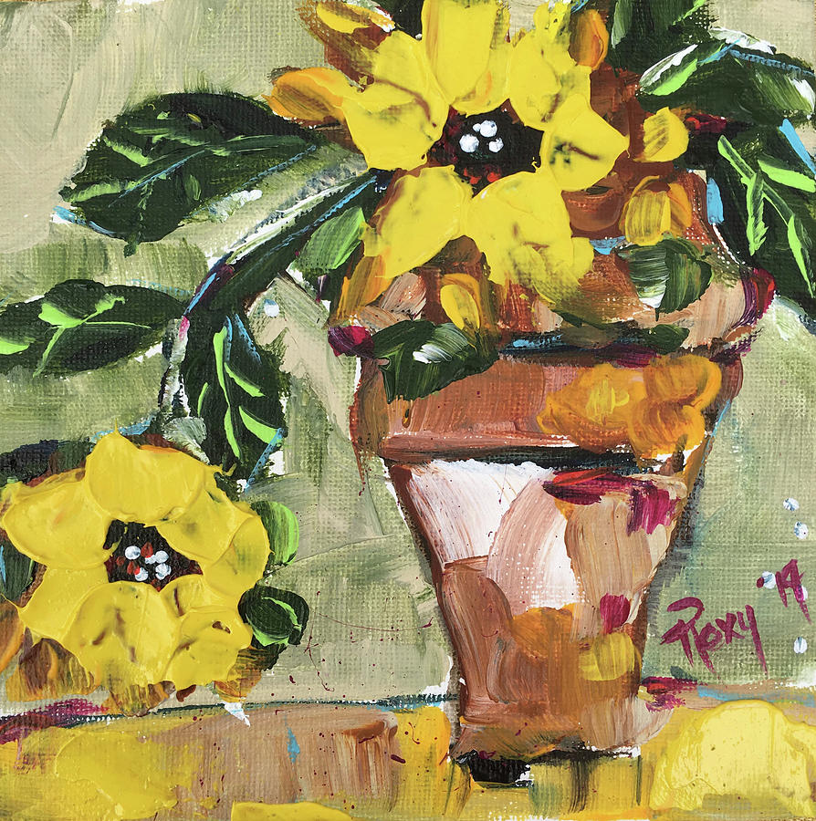 Sunflowers in a Pot Painting by Roxy Rich
