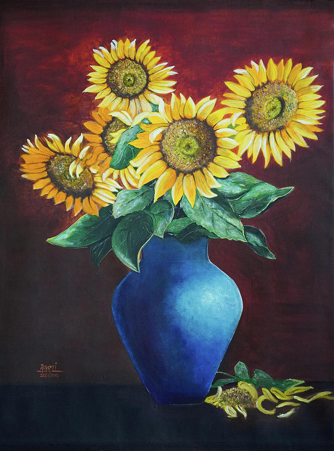 Sunflowers in a vase Painting by Aarti Bartake