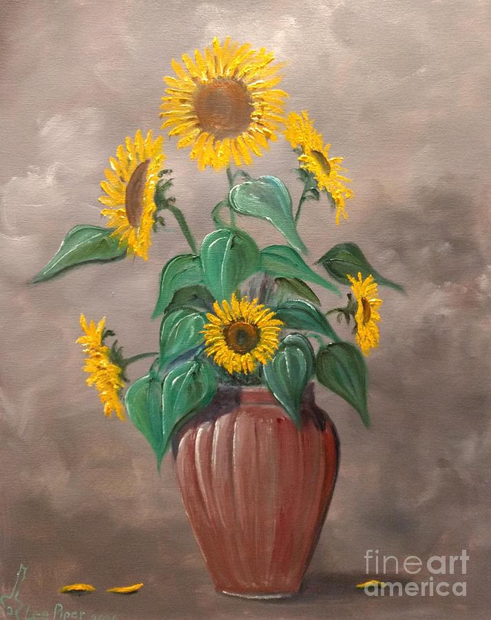 Sunflowers In A Vase Painting by Lee Piper | Fine Art America