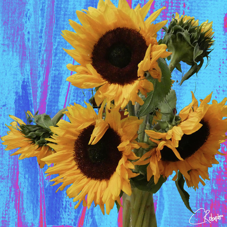 Sunflowers in a Vase on a Heatwave Abstract Background Mixed Media by ...