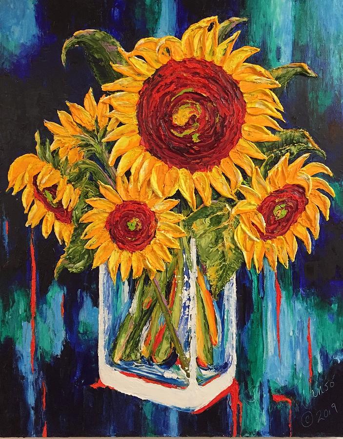 Sunflowers in a Vase Painting by Paris Wyatt Llanso