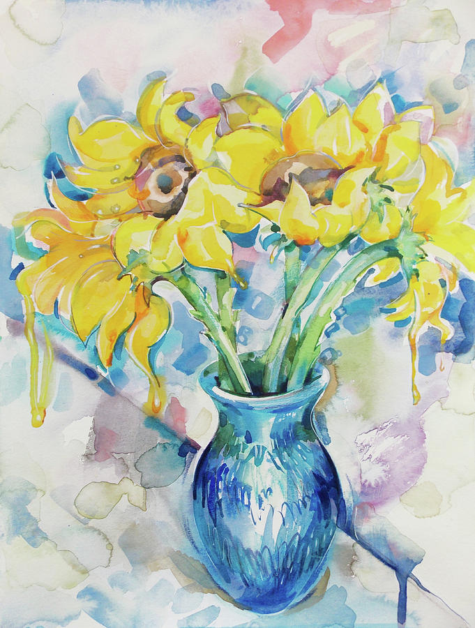 Sunflowers in a winter Painting by Katya Atanasova