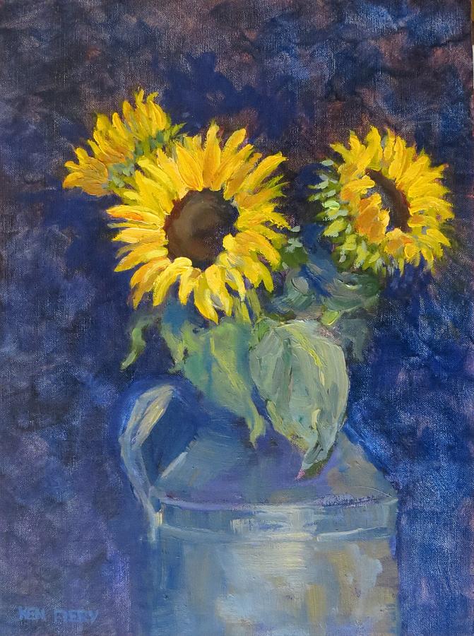 Sunflowers in Antique Milk Can Painting by Ken Fiery | Fine Art America