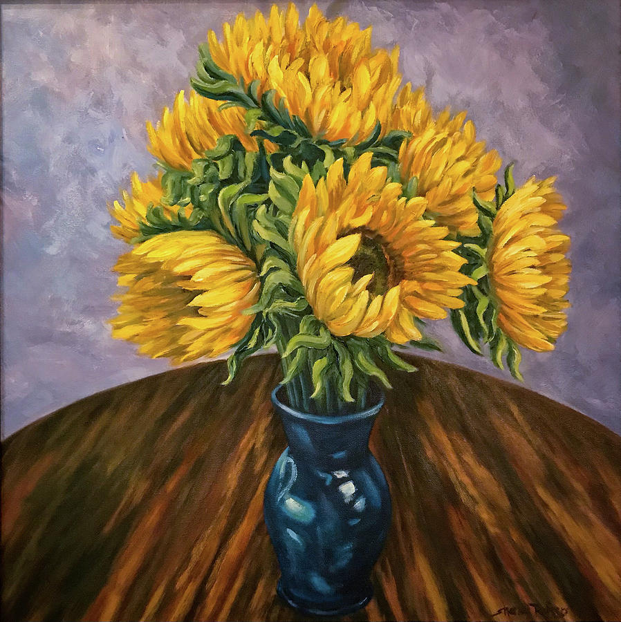 Sunflowers in Blue Base Painting by Sherrell Rodgers