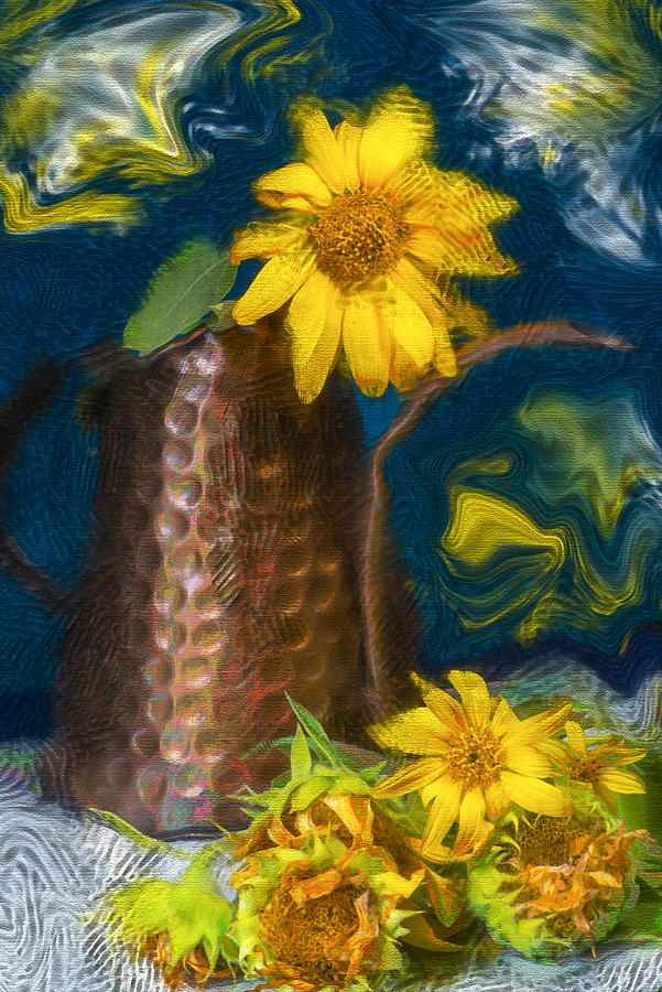 Sunflowers in Copper Watering Can Digital Art by Cordia Murphy