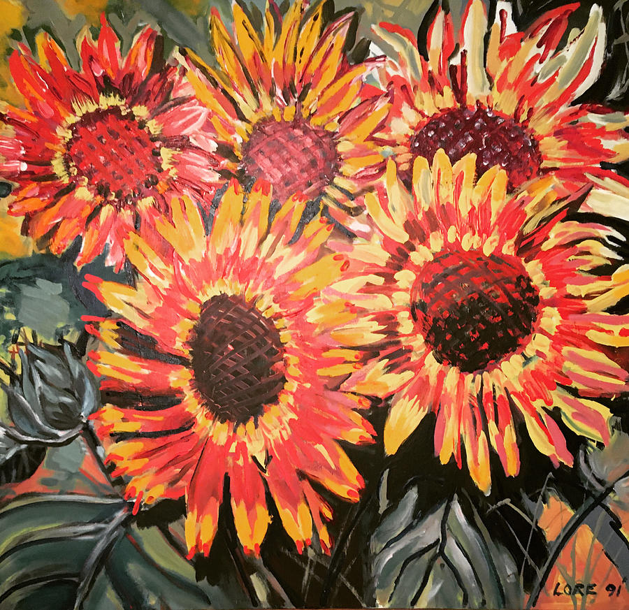 Sunflowers In My Yard Painting by Mark Lore