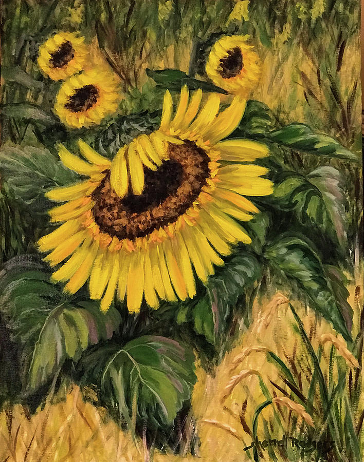 Sunflowers in Nature Painting by Sherrell Rodgers