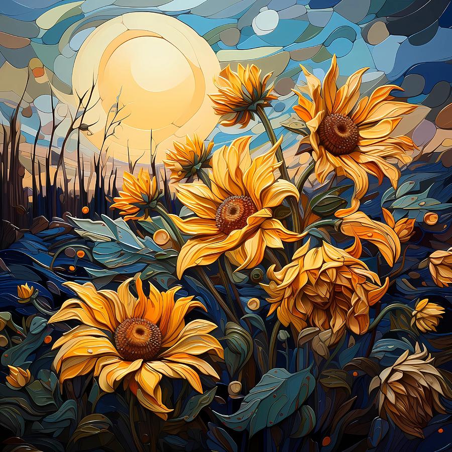 Sunflowers in the Moonlight Digital Art by Karyn Robinson