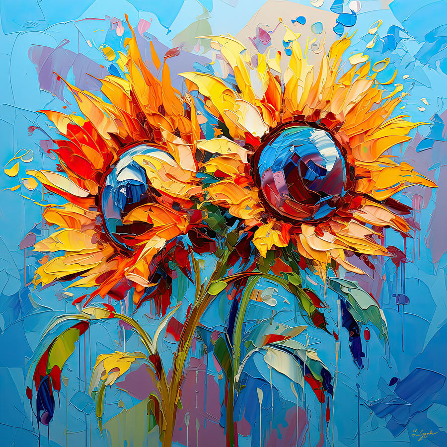 Sunflowers in Turquoise Digital Art by Lourry Legarde