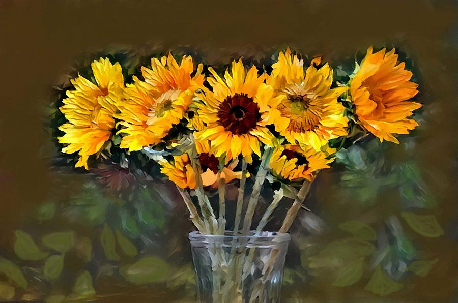 Sunflowers In Vase Impression Mixed Media by Sandi OReilly
