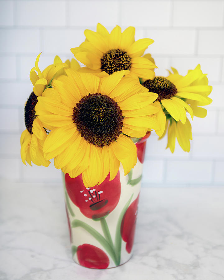 Sunflowers In Vase Photograph