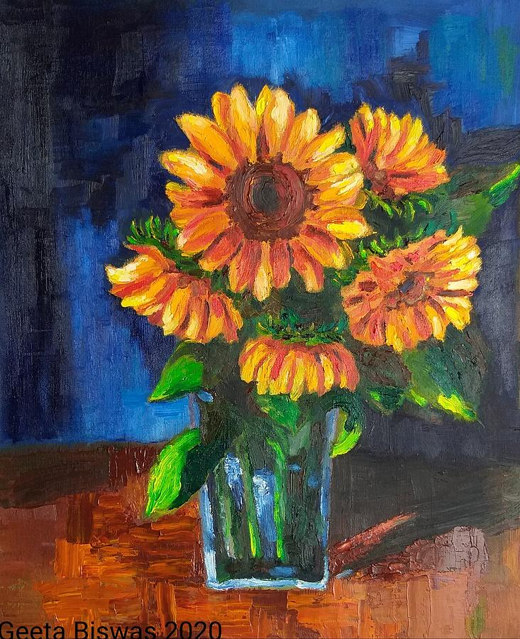 Sunflowers Painting - Sunflowers oil painting  by Geeta Yerra