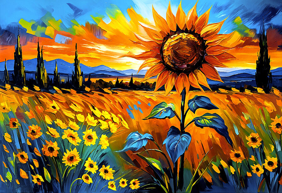 Sunflowers on a field - impressionist painting Digital Art by Nicko Prints Sunflowers on a field - impressionist painting Digital Art by Nicko Prints