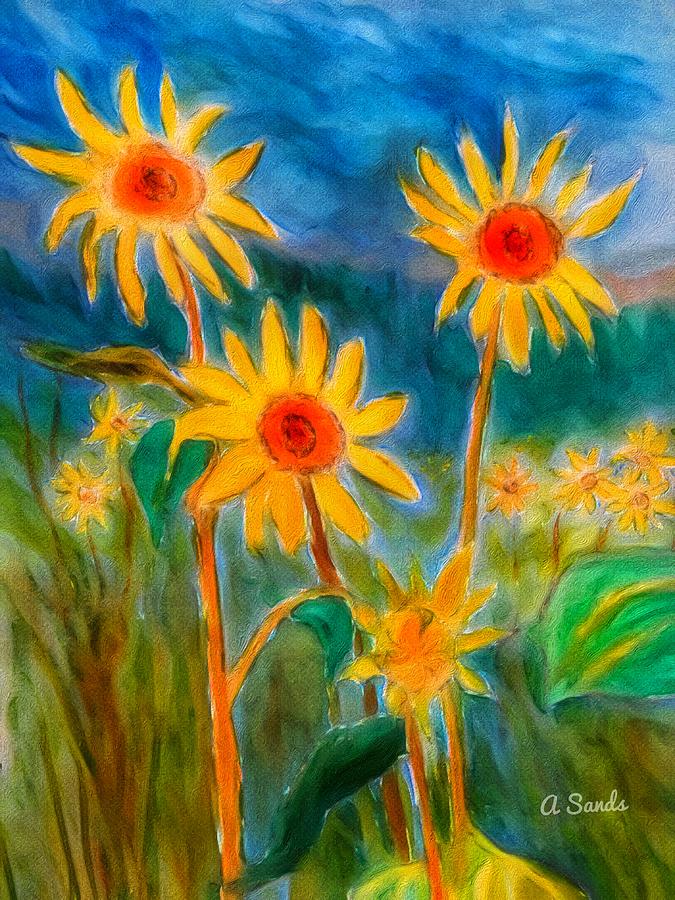Sunflowers on a Hot Day Painting by Anne Sands