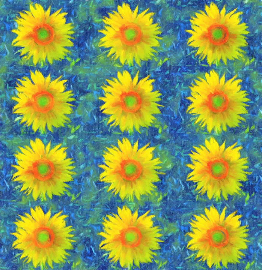 Sunflowers on Blue Photograph by Diane Lindon Coy