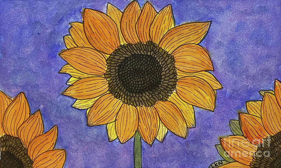 Sunflowers on Blue Mixed Media by Lisa Neuman