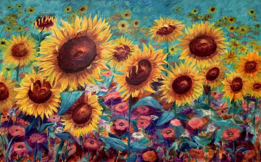 Sunflowers on My Mind Painting by Jan Chesler