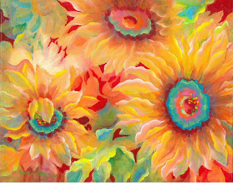 Sunflowers on Red Painting by Ann Nicholson