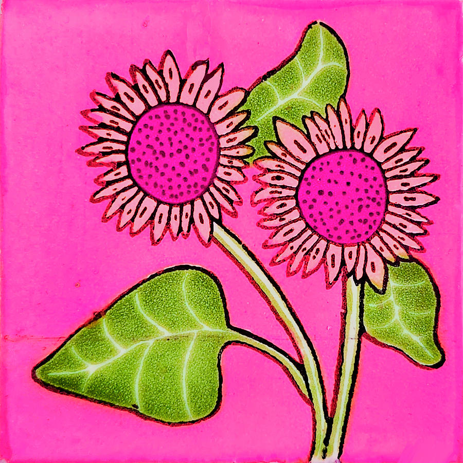 Flower Mixed Media - Sunflowers -Pink And Green by Designs By Nimros
