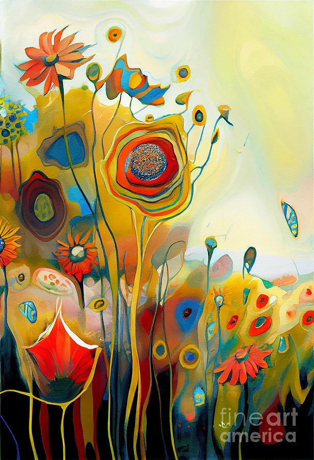 Sunflowers  Poppies  Abstract  Art  Of  Nature  By Asar Studios Digital Art