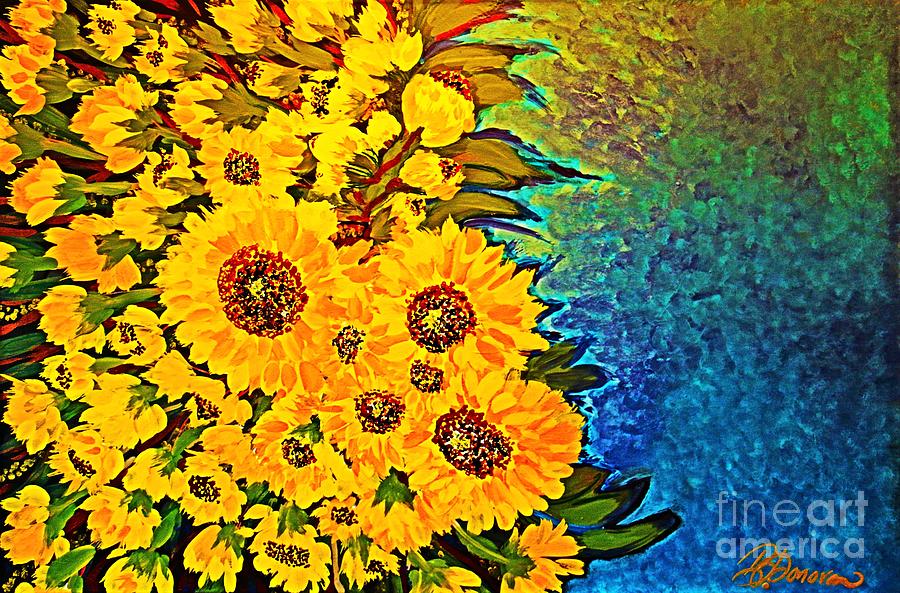 Sunflowers Sideways Painting by Barbara Donovan