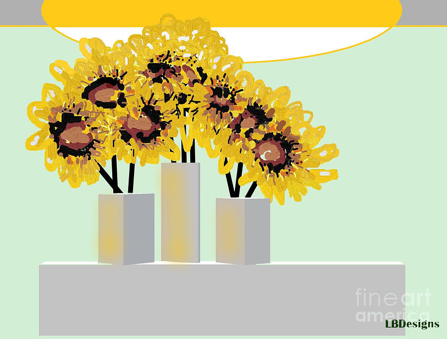 Sunflowers, Table Vases Flowers Light II  Digital Art by LBDesigns