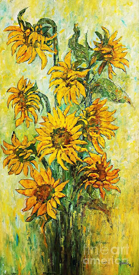 Sunflowers tribute to Vincent van Gogh Painting by Amalia Suruceanu
