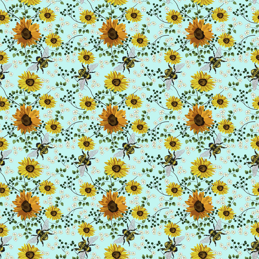 Sunflowers with bees Digital Art by Kim Prowse