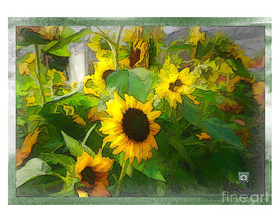 Sunflowers with Border Digital Art by Deb Nakano