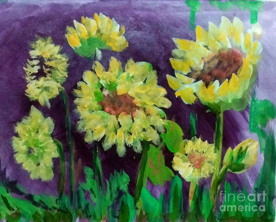 Sunflowers with Purple Sky Painting by James McCormack