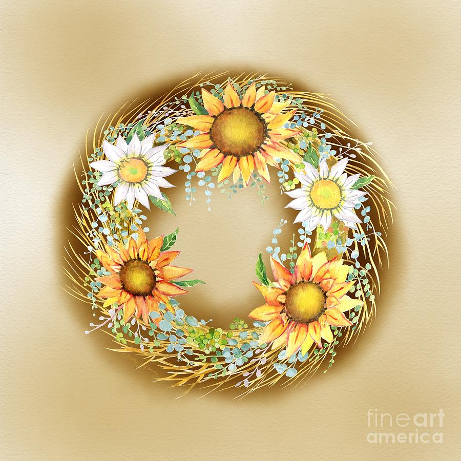 Sunflowers Wreath 2 Painting by Melly Terpening