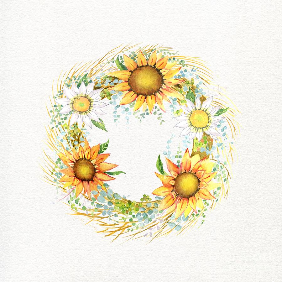 Sunflowers Wreath Painting by Melly Terpening