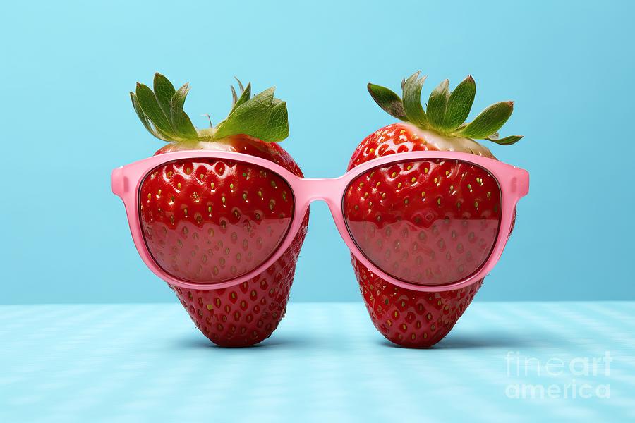 Summer Painting - Sunglasses Summer Wearing Strawberry Red Fresh Sunglasses Fruit Sunny Shades Holiday Vacation Beach Relax Travel Cool Tropical Fun Exotic Trendy Unusual Fashionable Sun Hot Maker Tour Tourism by N Akkash