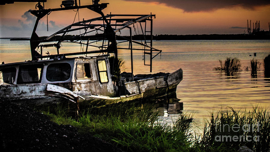 Sunken Boat in Buras Louisiana Photograph by Danica Barrois - Pixels