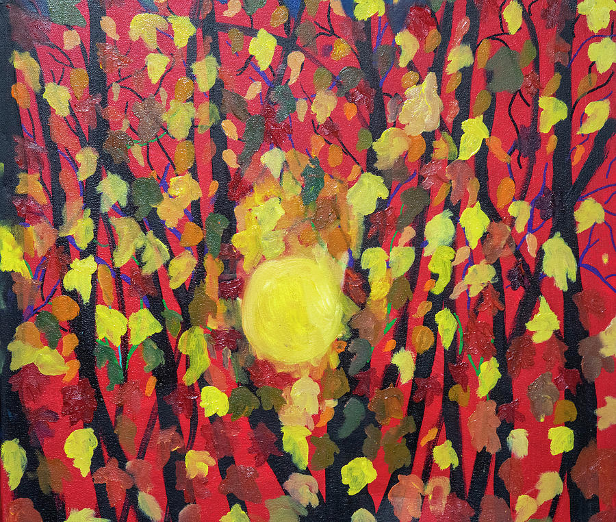 Sunlight and leaves abstract CAC 11022 Painting by Cathy Anderson