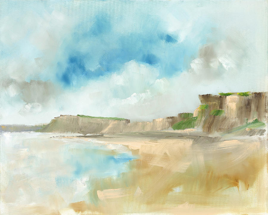 Sunlight on Tresilian Cliffs Painting by Roger Clarke
