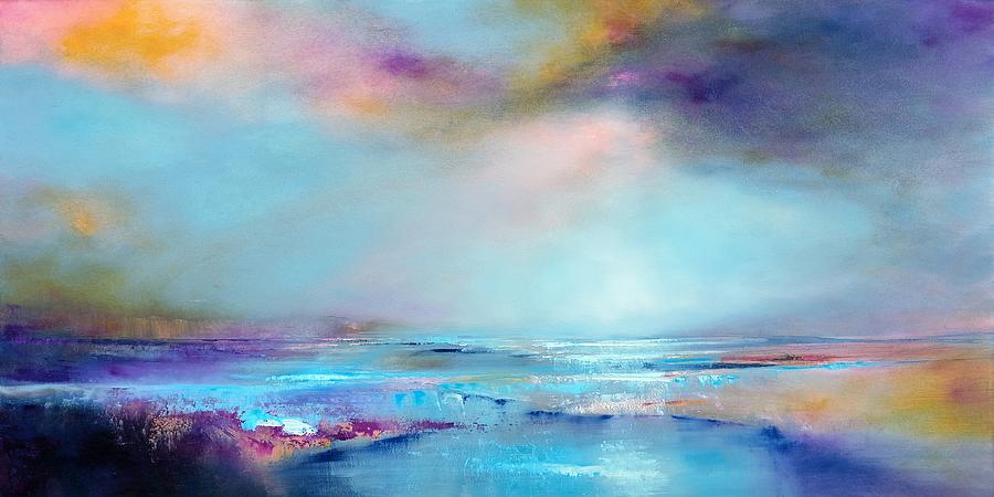 Sunlight - purple and turquoise Painting by Annette Schmucker
