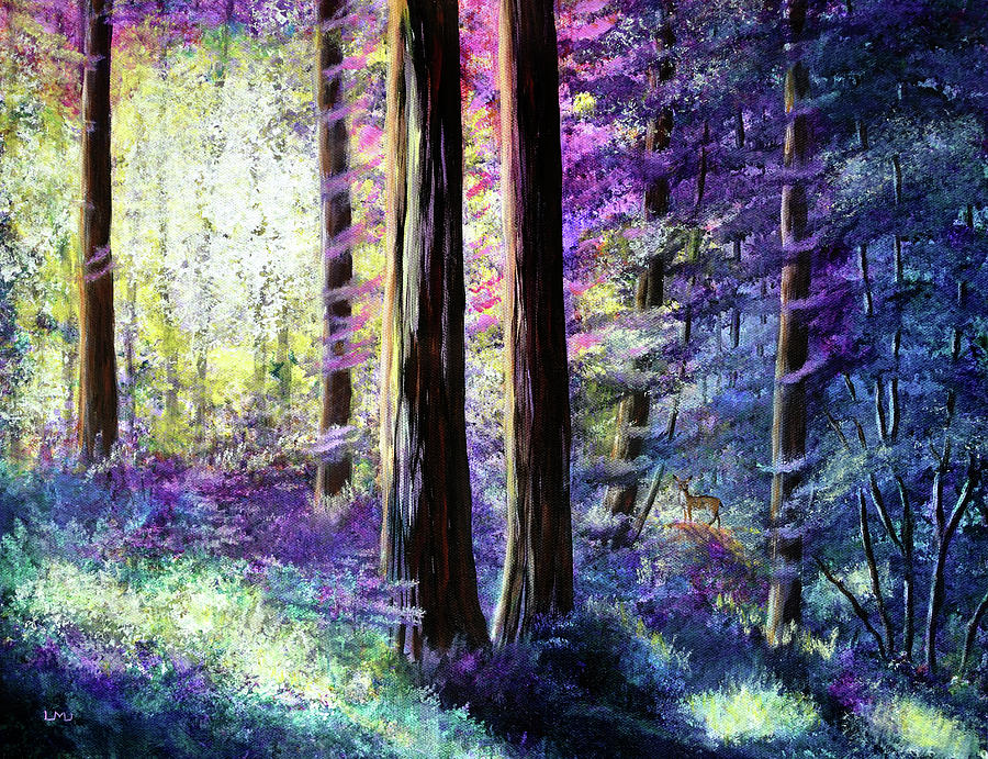 Sunlit Dawn in the Woods Painting by Laura Iverson