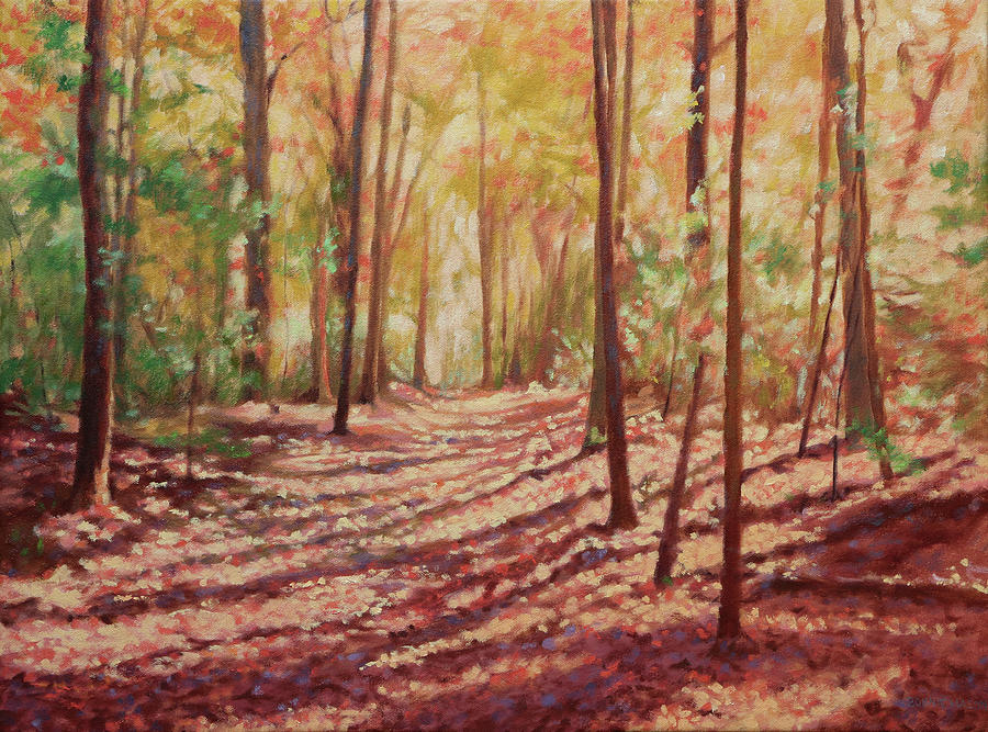 Sunlit Forest - Trail at Fairy Stone Park Painting by Bonnie Mason ...