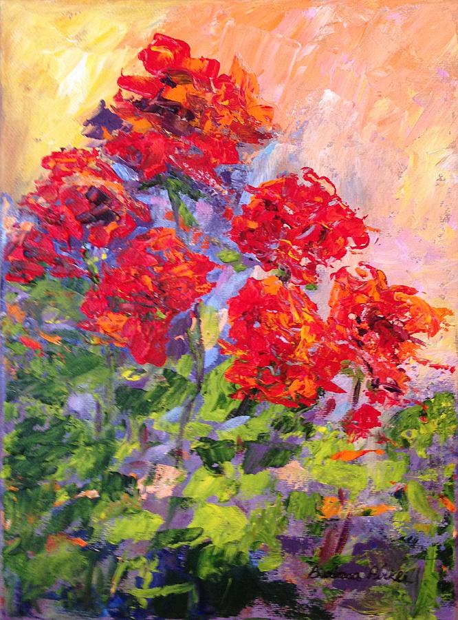 Sunlit Geraniums Painting by Barbara Pirkle