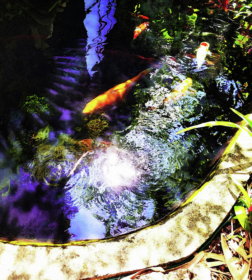 Koi Painting - Sunlit Koi - Relaxing Fish Pond Art by Sharon Cummings