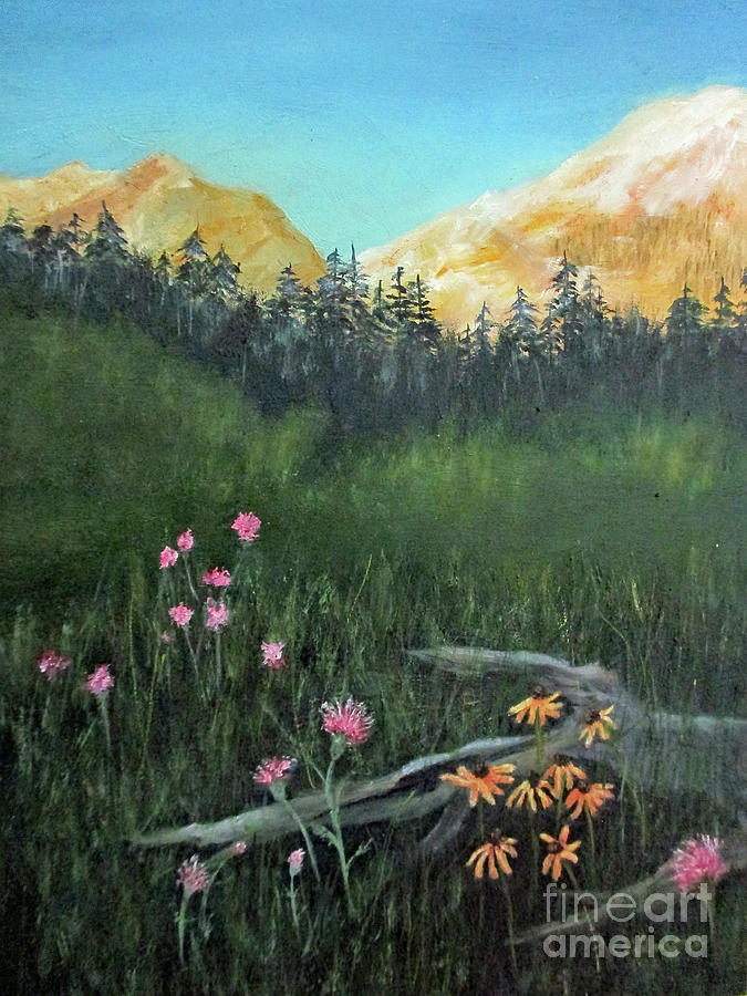 Sunlit Mountains Painting by Roseann Gilmore