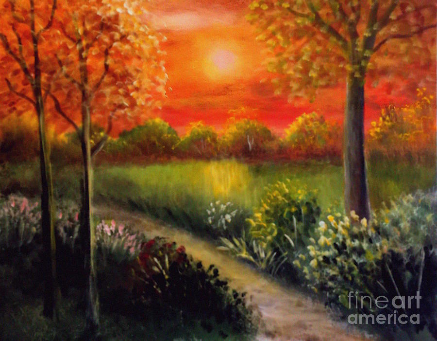 Sunset Painting - Sunlit Path by Sandra Young Servis