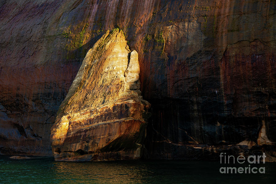 Sunlit Rock at Pictured Rocks One Photograph by Bob Phillips